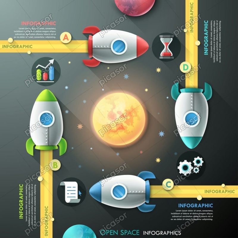 وکتور اینفوگرافیک با فضاپیما
