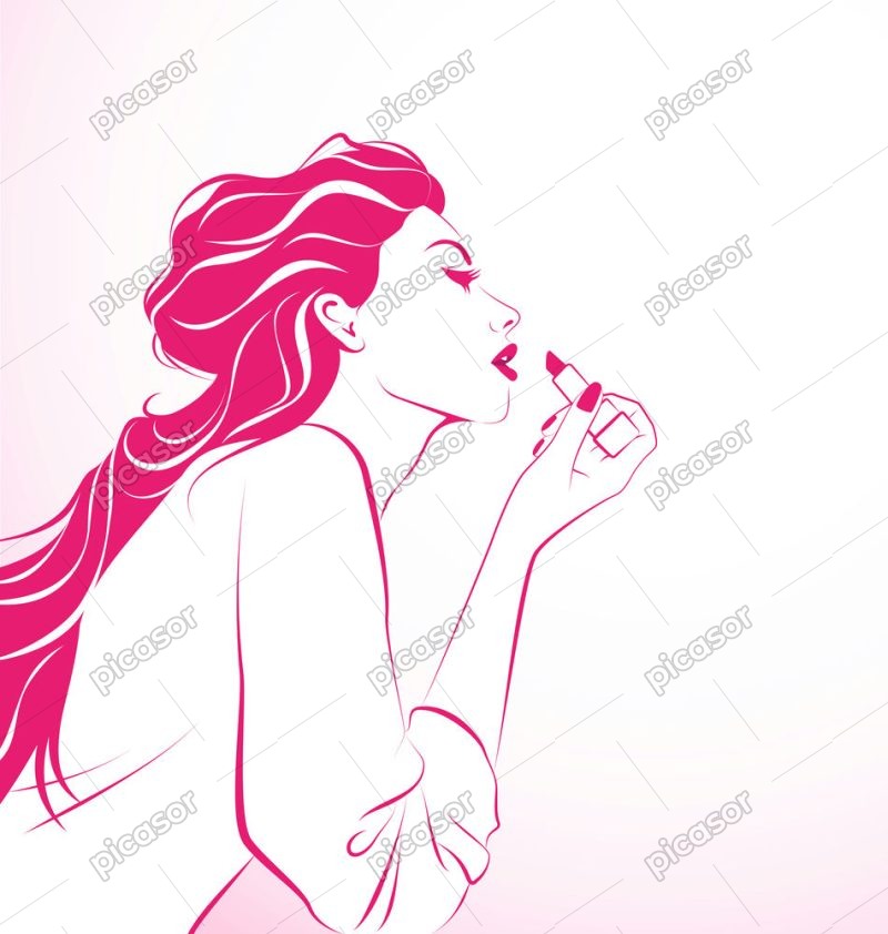 وکتور زن در حال آرایش با رژلب