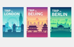 3 وکتور پوستر شهر و ساختمان - وکتور پس زمینه شهرهای برلین بیجینگ لندن