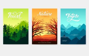 3 وکتور پوستر منظره زمینه طبیعت کوهستان و جنگل