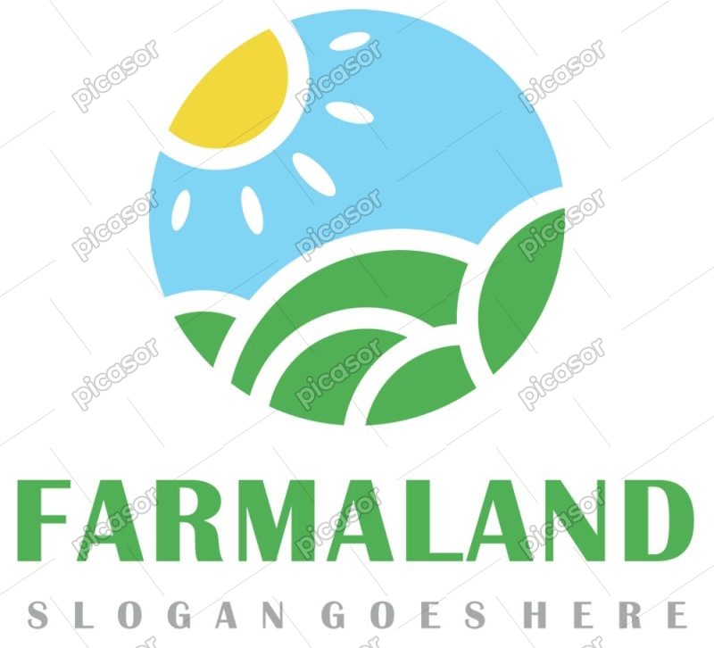 وکتور لوگو سرزمین سبز با خورشید - وکتور لوگو مزرعه و کشاورزی