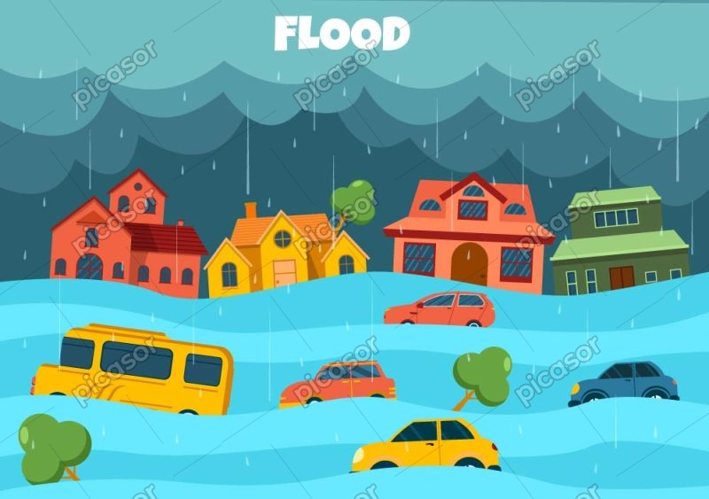وکتور خانه و ماشین در سیل و طوفان و باران - وکتور بیمه حوادث