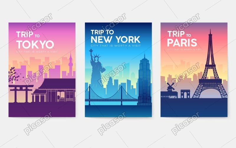 3 وکتور پاریس نیویورک توکیو - وکتور پوستر گردشگری