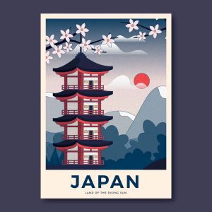 وکتور پوستر ساختمان ژاپنی پوستر ژاپن