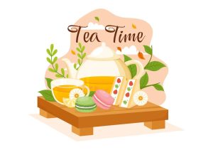 وکتور صبحانه با چای و کیک - وکتور قوری چای