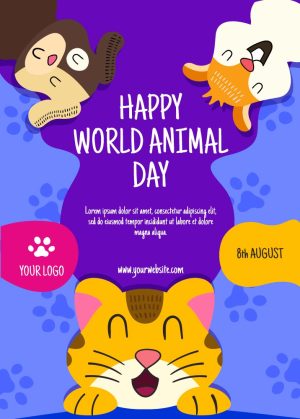 وکتور پوستر روز حیوانات کارتونی - وکتور حیوانات جنگل طرح کودکانه