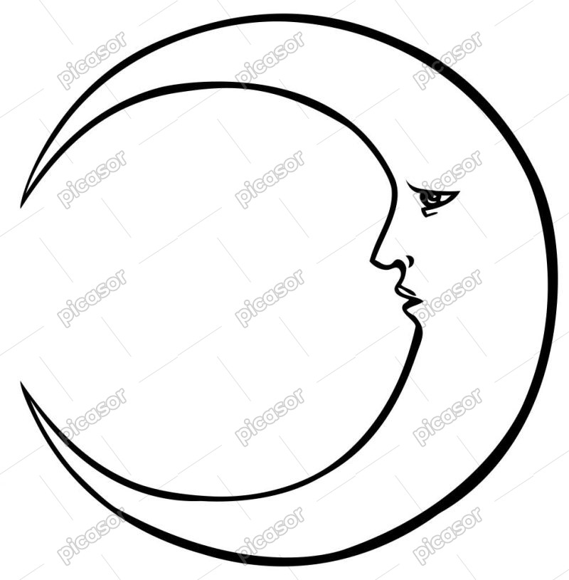 وکتور ماه با خط طرح تصویرسازی قدیمی