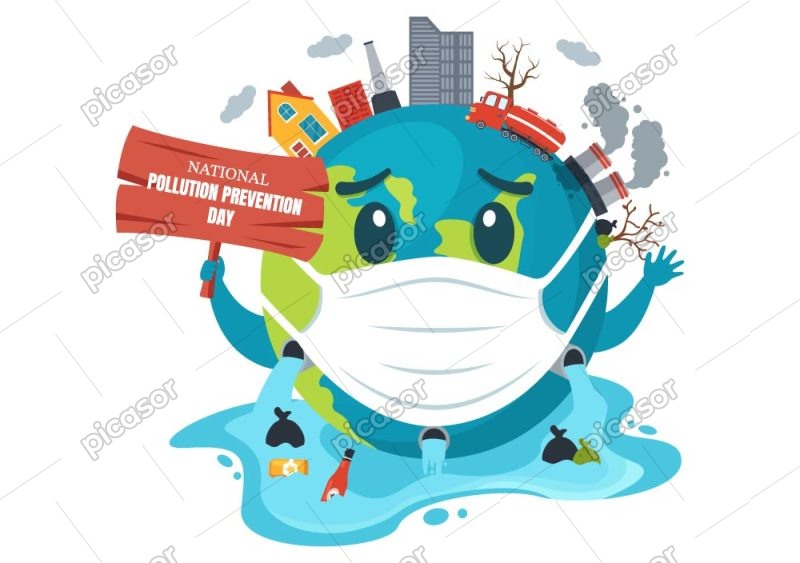 وکتور کره زمین آلوده طرح کارتونی - وکتور آلودگی محیط زیست
