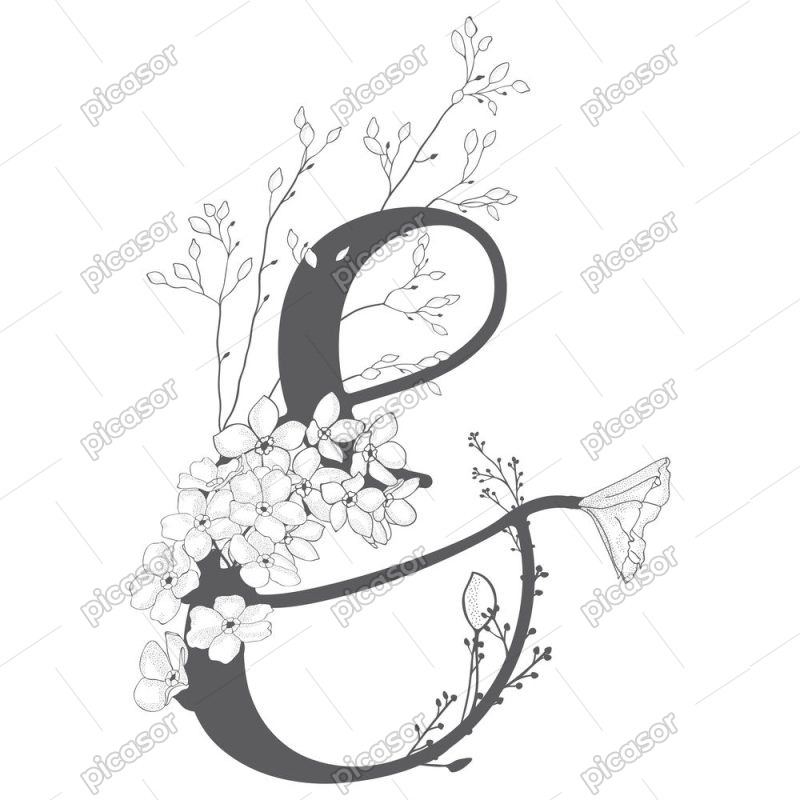 وکتور & با گلهای ظریف - وکتور لوگو & با شاخه گلهای مینیمال