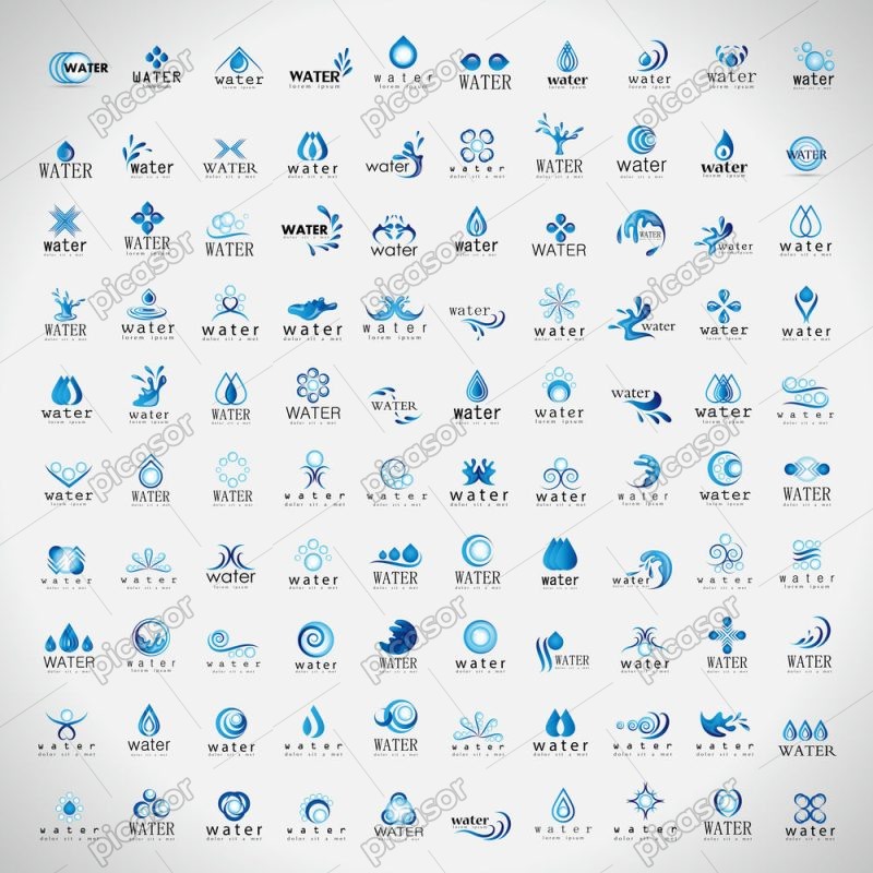 مجموعه بزرگ 100 وکتور لوگو آب لوگو لوگو قطره آب - وکتور آیکون قطره آب و موج آب