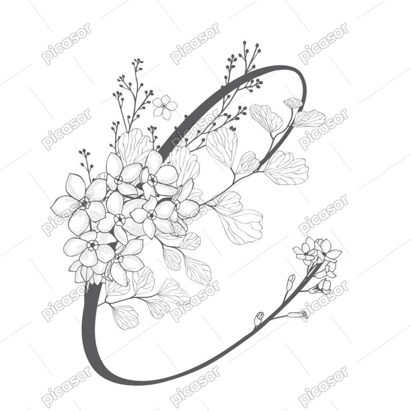 وکتور حرف C با گلهای مینیمال - وکتور لوگو C با شاخه گلهای ظریف