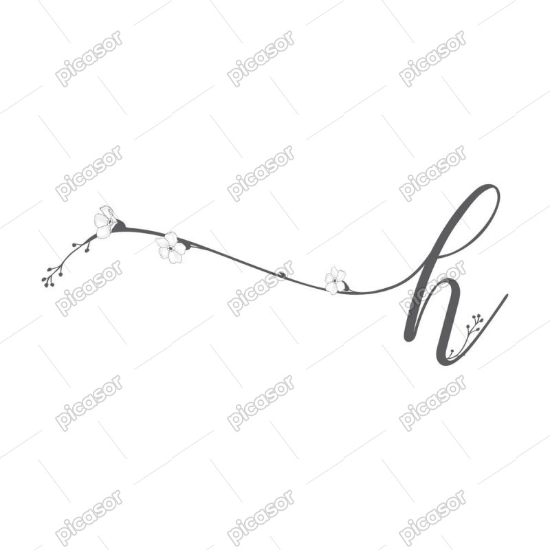 وکتور حرف h با شاخه گلهای ظریف - وکتور لوگو h با گل