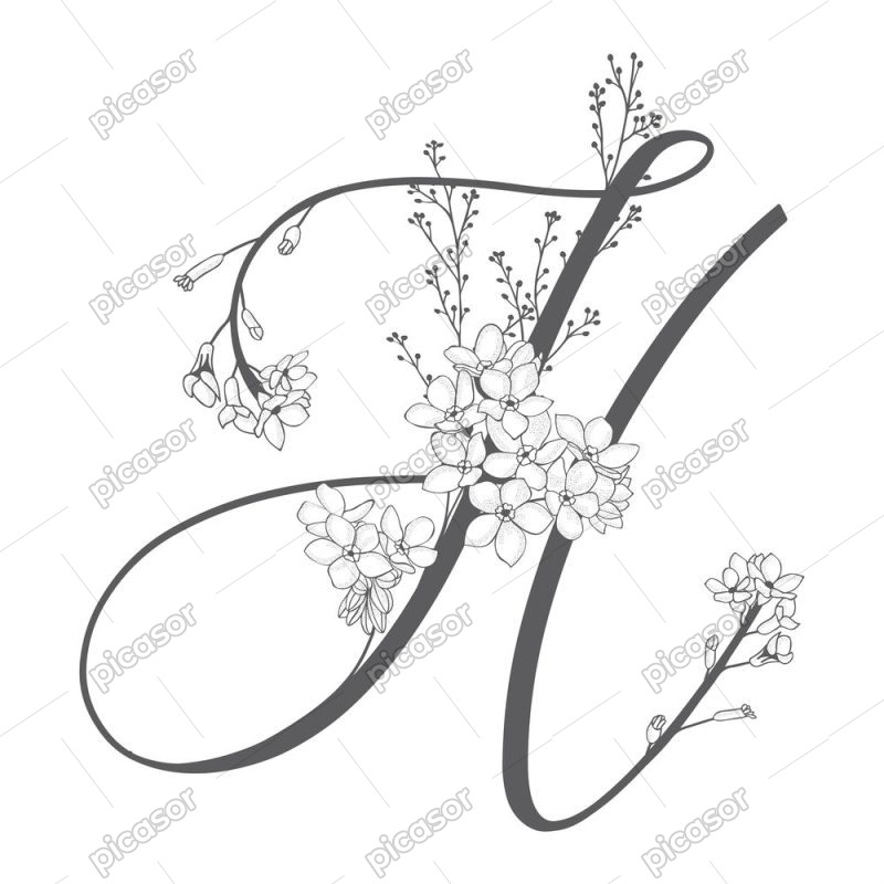 وکتور لوگو H با گل - وکتور حرف H با شاخه گلهای ظریف