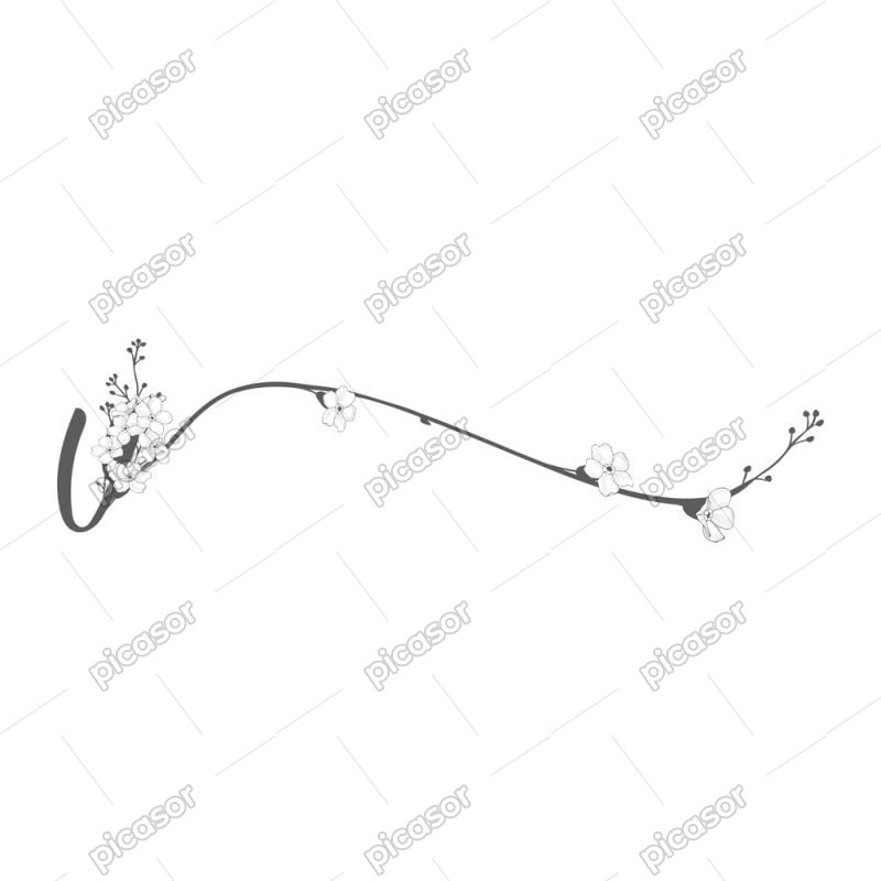 وکتور حرف V با گل و شاخه گل های مینیمال - وکتور لوگو v با گل