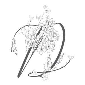 وکتور حرف D با گلهای مینیمال - وکتور لوگو D با شاخه گلهای ظریف