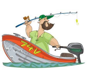 وکتور ماهیگیری با مرد در قایق کارتونی
