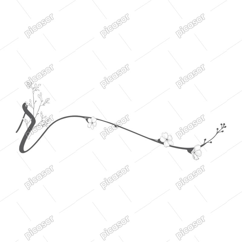 وکتور حرف r با گل و شاخه گل های ظریف - وکتور لوگو r با گل