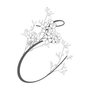 وکتور حرف E با گلهای ظریف - وکتور لوگو E با شاخه گل