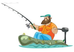 وکتور ماهیگیری با مرد در قایق کارتونی