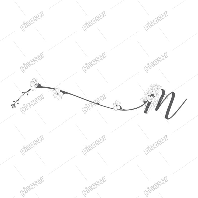 وکتور حرف m با شاخه گلهای ظریف - وکتور لوگو m با گل