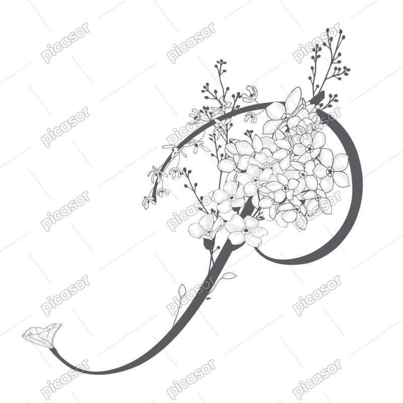 وکتور لوگو p با گل - وکتور حرف p با گلهای ظریف
