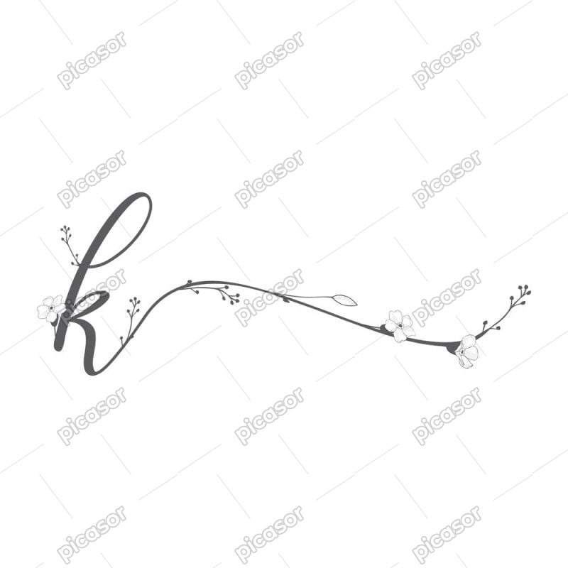 وکتور حرف k با گل و شاخه گل های ظریف - وکتور لوگو k با گل