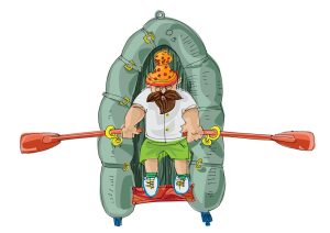 وکتور ماهیگیر کارتونی در قایق از بالا سبک نقاشی کودکانه