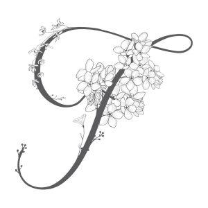 وکتور حرف F با گلهای ظریف - وکتور لوگو F با شاخه گل