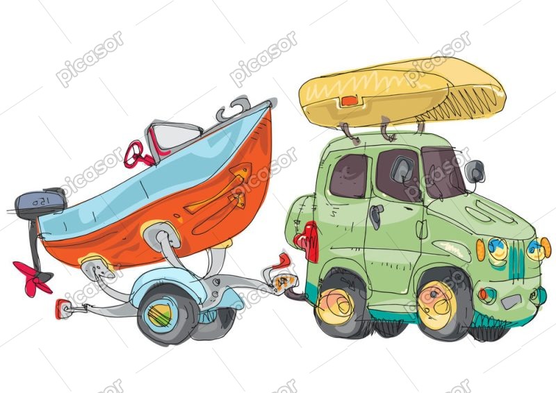 وکتور نقاشی ماشین و قایق طرح کودکانه