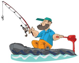 وکتور کارتونی مرد ماهیگیر در قایق سبک نقاشی کودکانه