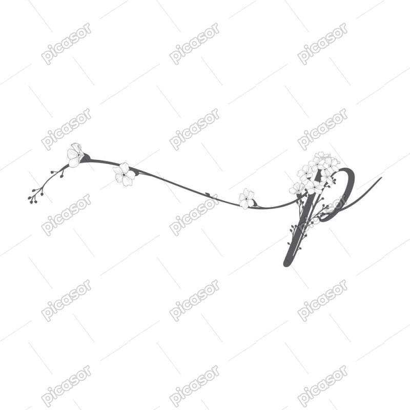 وکتور حرف p با گلهای ظریف - وکتور لوگو p با گل