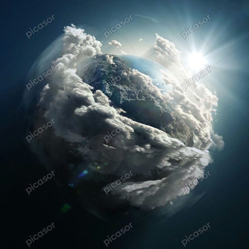 عکس طلوع خورشید از فضا - عکس رندرینگ زمین از فضا با کوهستان و ابر