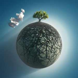 عکس درخت با ریشه بدور زمین از فضا طرح رندرینگ زمین از فضا