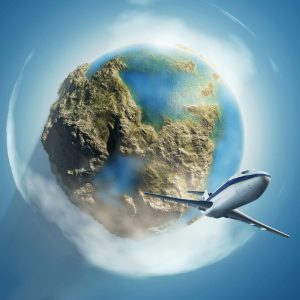 عکس زمین از فضا با هواپیما و کوهستان و ابر - عکس رندرینگ سفر به فضا باکره زمین از فضا