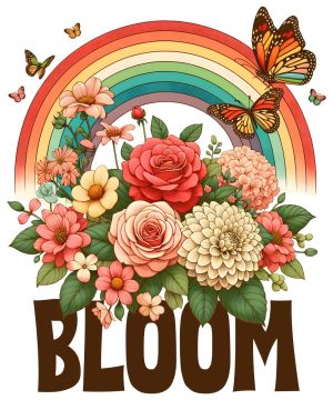 عکس کلیپ آرت پروانه با رنگین کمان و گلهای رنگی - تصویرسازی گل و پروانه و رنگین کمان