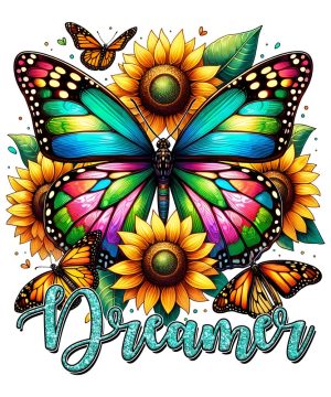 تصویرسازی پروانه با آفتابگردان - عکس کلیپ آرت پروانه و گل