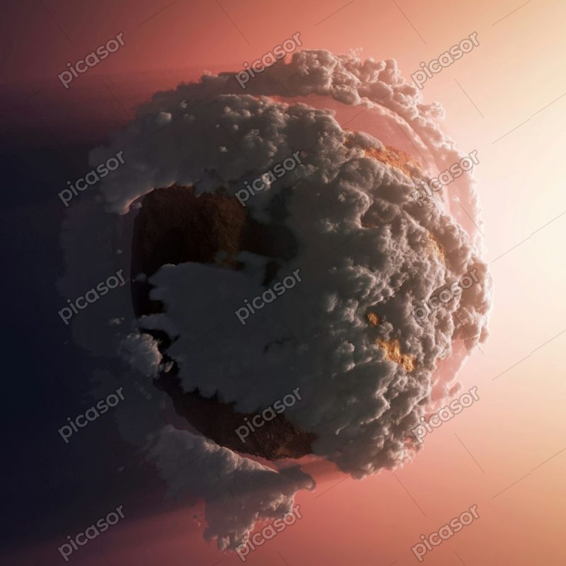 عکس غروب خورشید از فضا - عکس رندرینگ زمین از فضا با کوهستان و ابر