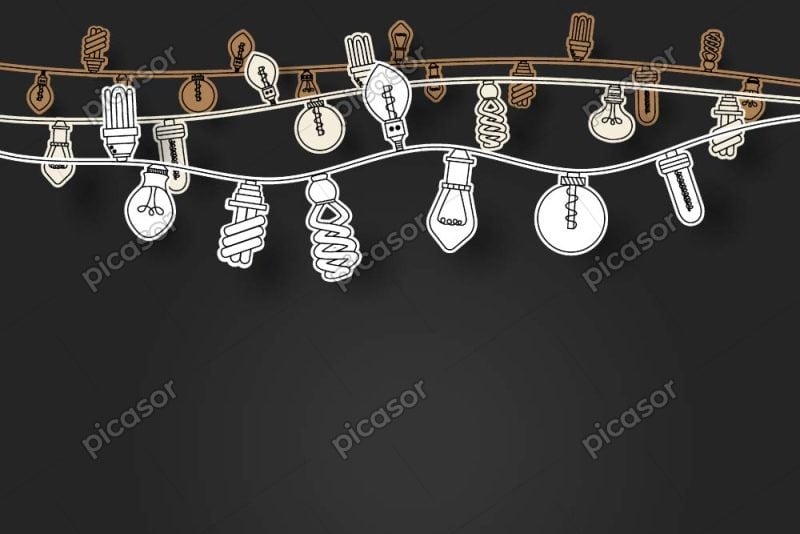 وکتور لامپ و ریسه طرح کاغذی و مقوایی - وکتور لامپ و سیم و آذین بندی