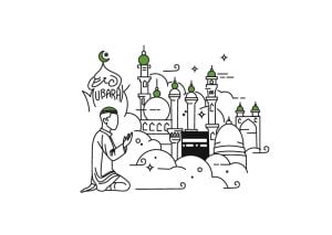 وکتور اماکن مقدس و نماز خواندن طرح مینیمال - وکتور نمازگزار