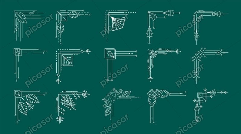 15 وکتور گوشه هندسی با برگ