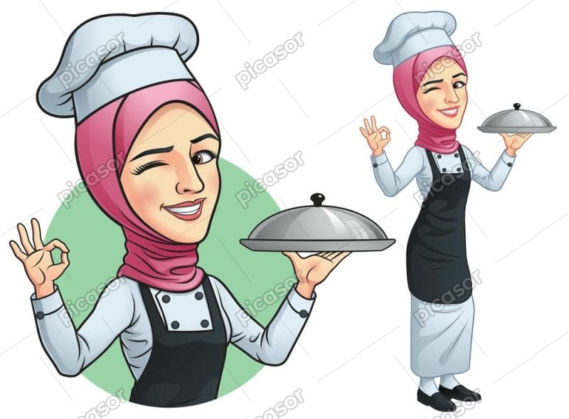 وکتور آشپز زن با حجاب - وکتور آشپز زن طرح کارتونی