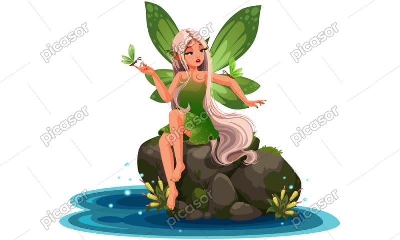 وکتور فرشته روی سنگ وکتور پری کارتونی