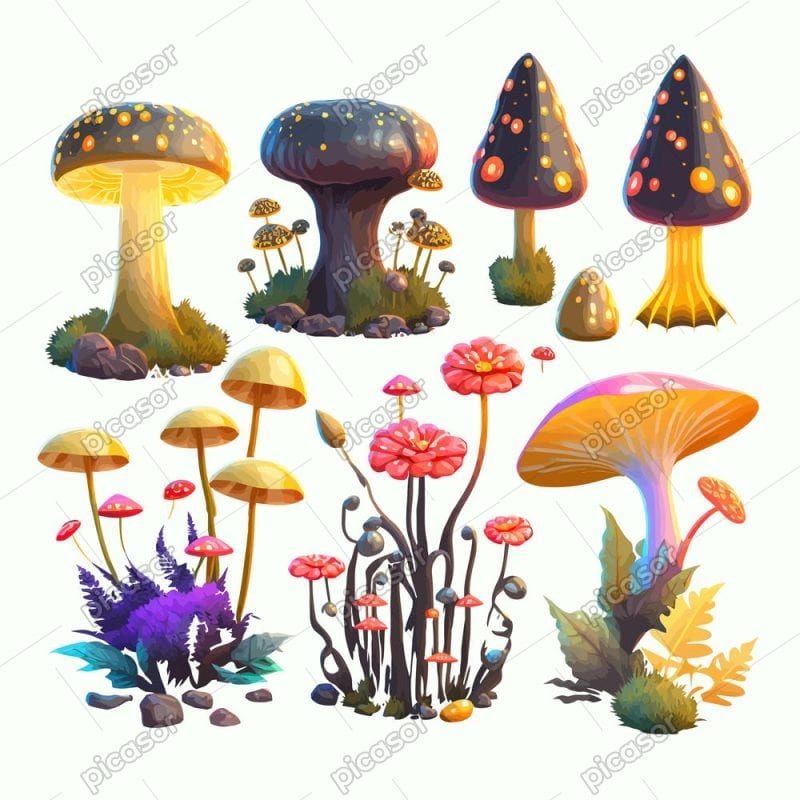 7 وکتور قارچ فانتزی قارچ و گل فانتزی
