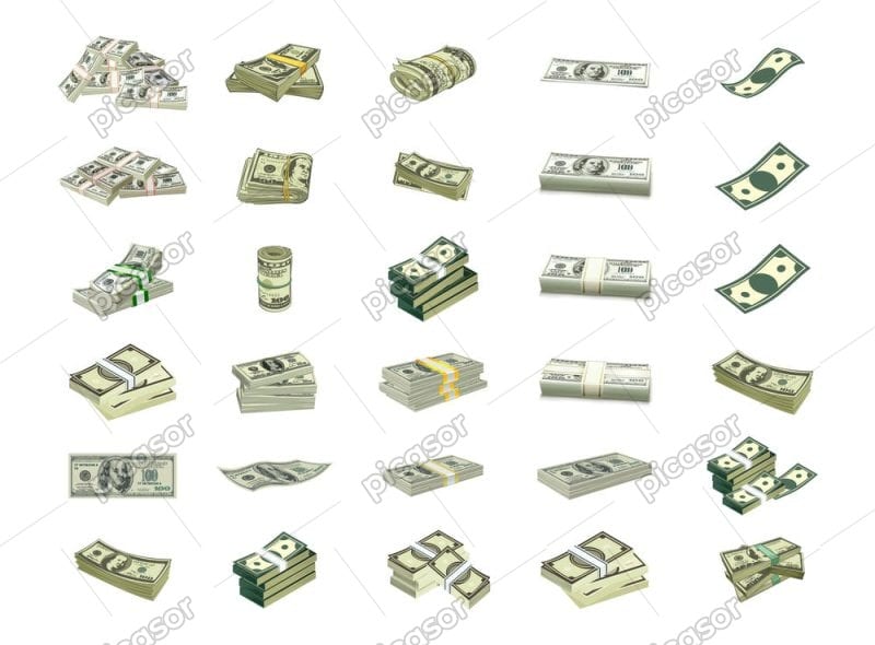 30 وکتور دلار اسکناس و دسته پول دلار - وکتور آیکون اسکناس دلار