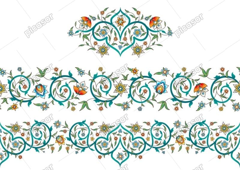 3 وکتور حاشیه تذهیبی جداکننده تذهیب - وکتور پترن گلدار زینتی