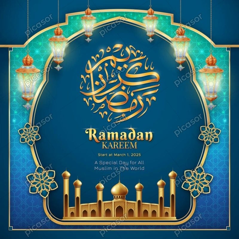 وکتور قاب ماه رمضان - پس زمینه مذهبی ماه رمضان با فانوس اسلامی
