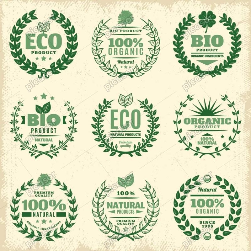 9 وکتور لیبل برگ لیبل ارگانیک
