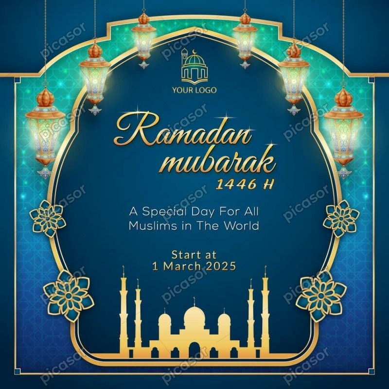 وکتور قاب ماه رمضان - پس زمینه مذهبی رمضان با فانوس اسلامی