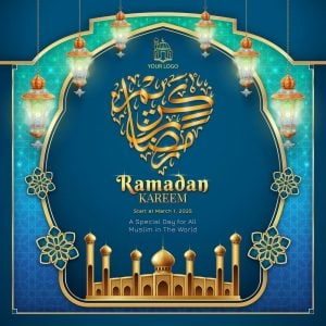 وکتور قاب مذهبی ماه رمضان شکل قلب - وکتور پس زمینه مسجد و فانوس اسلامی