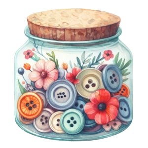 کلیپ آرت دکمه ها داخل ظرف شیشه ای با گل